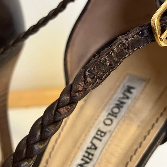 Vintage Manolo Blahnik brown braided leather strappy open toe stiletto heels - Picture 11 of 16